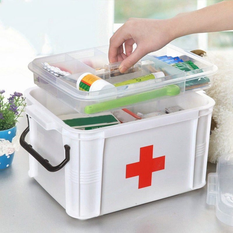 Levoberg Medicine Box Storage Box Organizer 2 Layers with Compartments Family Emergency Kit Storage Case 12.99"x8.85"x7.08" - Image 5